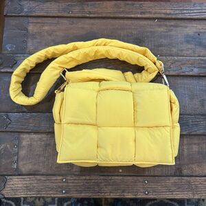 Quilted Puffer Crossbody Shoulder Bag Lightweight Yellow Flap Closure